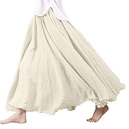 Leinenrock Lang Mittelalter - Plisseerock Damen Lang-Sommerrock Baumwolle Lange RöCke Vintage Tellerrock Elegant Maxirock Einfarbig High Waist Faltenrock - Strandrock Sommer Swing Rock von LZPCarra