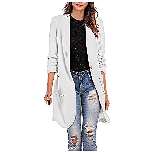 Long Blazer Für Damen Große Größen Businessblazer Damen Lang Sakko Modern Blazer Baumwolle Trenchcoat Langarm Blazer Einfarbig Trachtenblazer Umlegekragen Business Blazer von LZPCarra