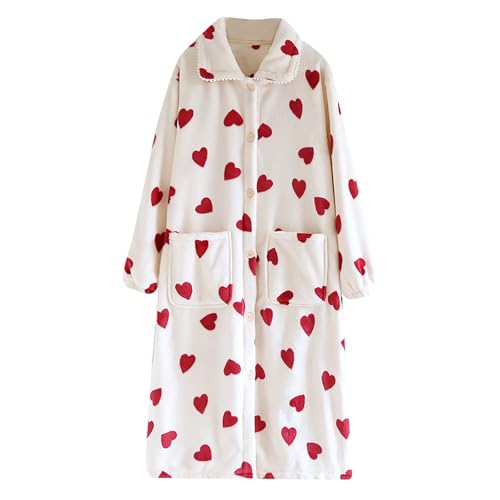 Loungewear Damen Set Warm, Nachtwäsche Damen Winter, Hausanzug Elegant Set Nachtwäsche Flauschig Saunamantel Mit Taschen Morgenmantel Locker Mit Knöpfen Hausmantel Casual Bequeme Sleepshirt von LZPCarra