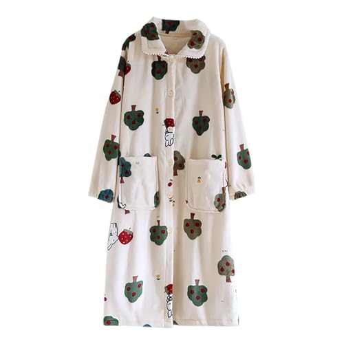 Loungewear Damen Set Warm, Nachtwäsche Damen Winter, Hausanzug Elegant Set Nachtwäsche Flauschig Saunamantel Mit Taschen Morgenmantel Locker Mit Knöpfen Hausmantel Casual Bequeme Sleepshirt von LZPCarra