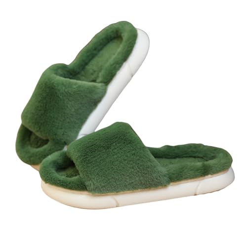 Offene Schlupfschuhe Damen Hausschuhe Warm Winterschuhe Damen Gefüttert Hauspantoffeln Plüsch Slipper Elegant Hüttenschuhe Rutschfest Pantoffeln Flauschig Baumwollhausschuhe Bequem Haushaltsschuhe von LZPCarra