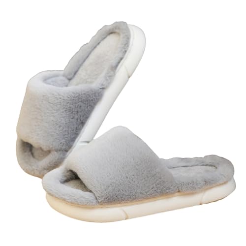 Offene Schlupfschuhe Damen Hausschuhe Warm Winterschuhe Damen Gefüttert Hauspantoffeln Plüsch Slipper Elegant Hüttenschuhe Rutschfest Pantoffeln Flauschig Baumwollhausschuhe Bequem Haushaltsschuhe von LZPCarra