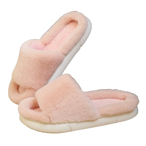 Offene Schlupfschuhe Damen Hausschuhe Warm Winterschuhe Damen Gefüttert Hauspantoffeln Plüsch Slipper Elegant Hüttenschuhe Rutschfest Pantoffeln Flauschig Baumwollhausschuhe Bequem Haushaltsschuhe von LZPCarra