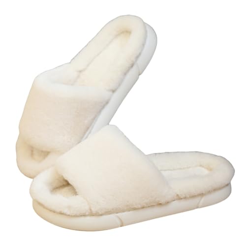 Offene Schlupfschuhe Damen Hausschuhe Warm Winterschuhe Damen Gefüttert Hauspantoffeln Plüsch Slipper Elegant Hüttenschuhe Rutschfest Pantoffeln Flauschig Baumwollhausschuhe Bequem Haushaltsschuhe von LZPCarra