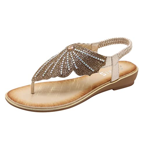 Plateau Sandalen Damen - Badesandalen Damen Glitzer, Strass Flache Sandaletten Sommer Offene Zehentrenner Bohemian Flip Flops Sommerschuhe Vintage Sandalen Flip Flops Zehentrenner Basic Sandalen von LZPCarra