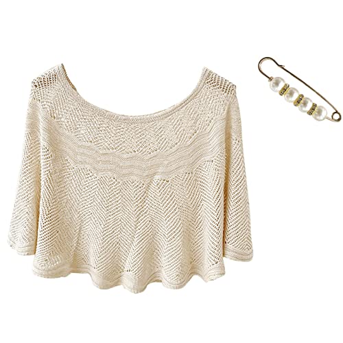 Poncho Damen Sommer Elegant - Pareos Aus Baumwolle, Poncho Schal Aus Baumwolle Cape Für Damen Umhängetuch Und Tunika Rundhalsausschnitt Pullover Sweatshirt Cape Cardigan Umhängetuch Und Tunika von LZPCarra