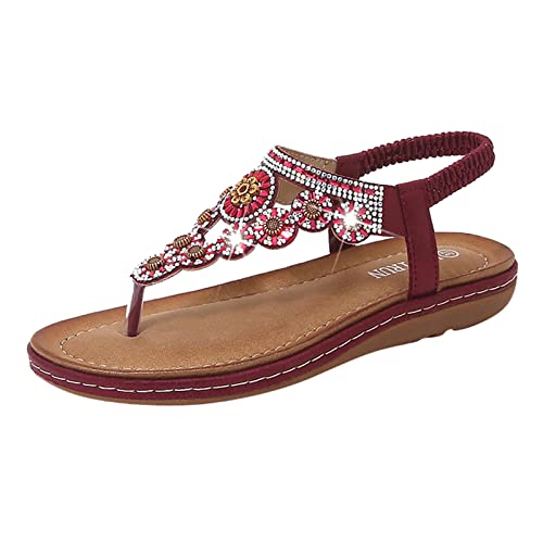 Sandalen Damen Sommer Glitzer - Bohemian Sandalen Damen, Elegant Flach Sommerschuhe Leichte Orthopedische Schuhe Bequeme Sandaletten Sandalen Barfuss Sandalette Damensandalen Treckingsandalen von LZPCarra