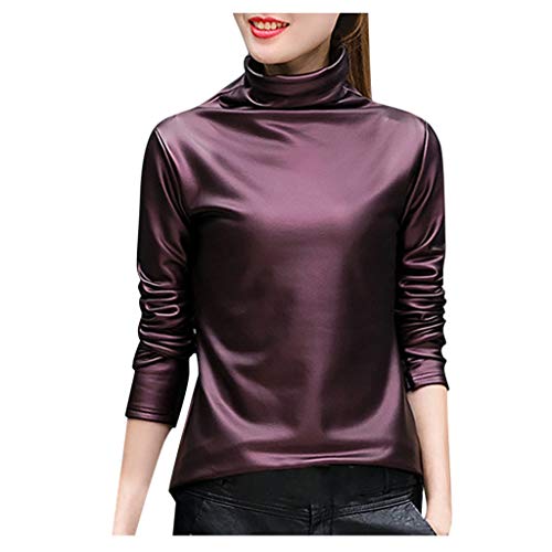 Satin Bluse Damen GläNzend - Satin-Seide Oberteile Damen FrüHling Chic Langarm Blusenshirt Einfarbig Rollkragen-Unterziehshirt Elegant Hemden Elegant Langarmshirts Business Hemdbluse Tunika Hemd Tops von LZPCarra