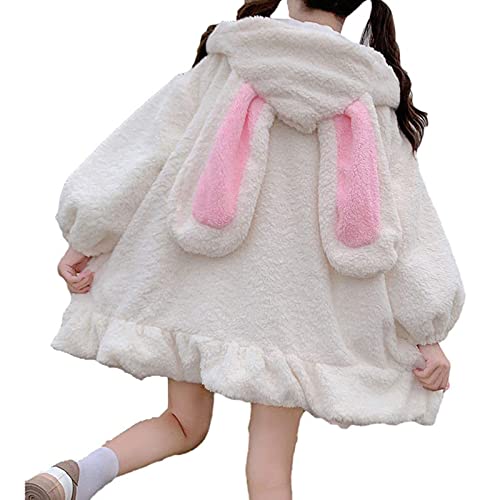 Soft Girl Clothes Aesthetic - Kuscheljacke Damen Flauschig Teddy-Fleece Winterjacke Kawaii Hoodie Aesthetic Jacket Oversized PlüSchjacke Warm Teddyjacken Cute Bunny Ear Fuzzy Fluffy PlüSchjacke von LZPCarra