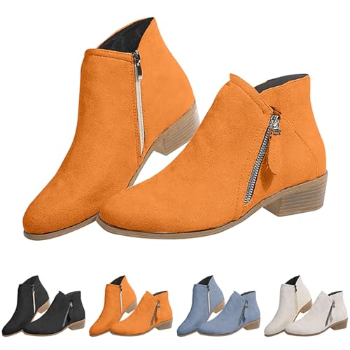 Stiefeletten Damen Elegant Hoch Ankle Boots Damen Mit Absatz Braun Biker Stiefel Vintage Freizeitschuhe Mit Reißverschluss Wildlederstiefel Warm Knöchelschuhe Kurzschaft Rutschfest Damenstiefel von LZPCarra
