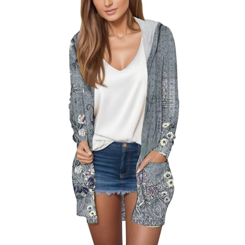 Strick Cardigan Lang Damen Lange Strickjacke Damen Mit Kapuze Übergangsjacke Langarm Strickcardigan Elegant Strickjacken Mit Taschen Strickmantel Leichte Dünne Feinstrick Lässige Freizeitjacke von LZPCarra
