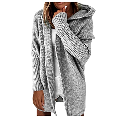 Strickjacke Damen Lang Mit Kapuze Winter: Cardigan Damen Elegant Lang Strickmantel Einfarbig Strickjacken Oversize Strickpullover Open Front Grobstrickjacke Kapuzenpullover Herbst Winter Jacke Sweater von LZPCarra