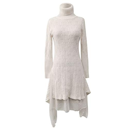 Strickkleid Damen Winter Weiß - Winterpullover Damen Warm Elegant-Pulloverkleid Mit Rollkragen-Strickkleider Lang Strickpullover Oversize Rollkragenpullover Party Cocktailkleid-Grobstrickpullover von LZPCarra