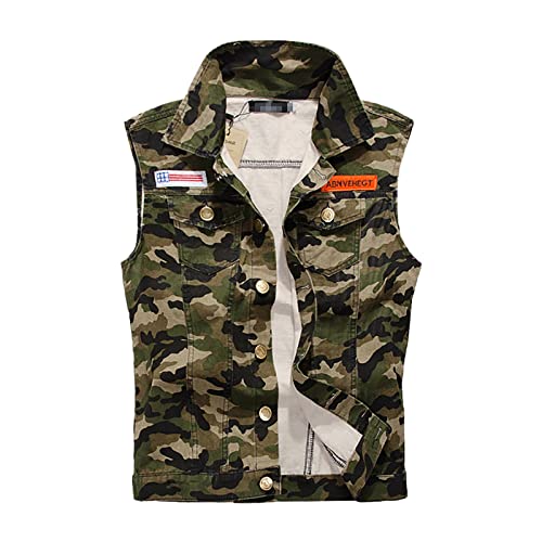 Weste Herren Outdoor Camouflage - Outdoor Weste Herren Sommer Leicht, Camouflage Ärmellose Denim Weste Casual Jeansweste Sommer Slim Fit Jeansjacke Männer Mode Vest Freizeitjacke Leichte Gilet von LZPCarra