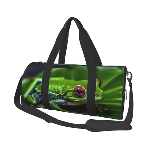 Animal Frog Green Leaf Leaves Travel Bag for Women Men Gym Bag Large Duffle Bag Weekender Overnight Bag with Shoulder Strap, Black, One Size, Schwarz , Einheitsgröße von LZQPOEAS