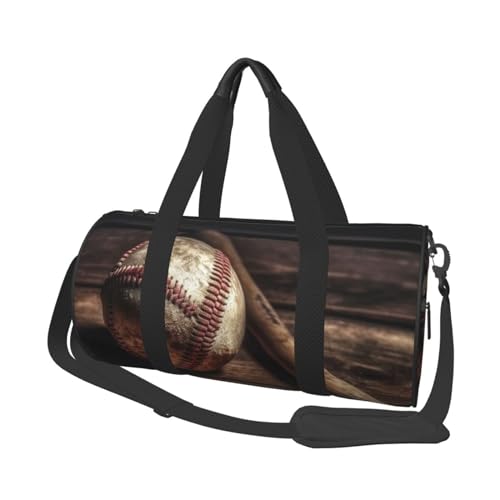 Baseball auf Holz Reisetasche für Damen Herren Turnbeutel Große Duffle Bag Weekender Übernachtungstasche mit Schultergurt, Schwarz, Einheitsgröße, Schwarz , Einheitsgröße von LZQPOEAS