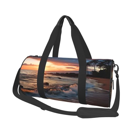 Beach Maui Hawaii Sonnenuntergang Meer Wellen Wolken Reisetasche für Damen Herren Turnbeutel Große Seesack Weekender Übernachtungstasche mit Schultergurt, Schwarz, Einheitsgröße, Schwarz , von LZQPOEAS