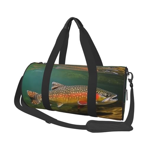 Brook Trout Fly Fishing Reisetasche für Damen und Herren, Turnbeutel, große Reisetasche, Wochenendtasche, Übernachtungstasche mit Schultergurt, Schwarz, Einheitsgröße, Schwarz , Einheitsgröße von LZQPOEAS