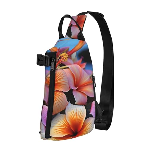 Crossbody Sling Rucksack Hawaii Blumen Sling Bag für Damen Herren Brusttasche Mode Hüfttasche Verstellbare Bauchtasche Schwarz Einheitsgröße, Schwarz , Einheitsgröße von LZQPOEAS