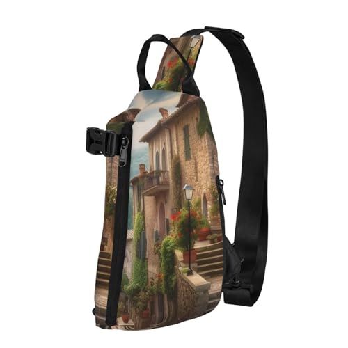 Crossbody Sling Rucksack Italien toskanische Sling Bag für Damen Herren Brusttasche Mode Hüfttasche Verstellbare Bauchtasche Schwarz Einheitsgröße von LZQPOEAS