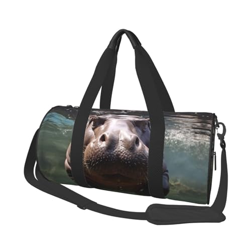 Diving Hippo Reisetasche für Damen Herren Turnbeutel Große Duffle Bag Weekender Übernachtungstasche mit Schultergurt, Schwarz, Einheitsgröße, Schwarz , Einheitsgröße von LZQPOEAS