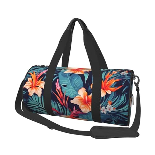 Hawaii Tropische Blume Reisetasche für Damen Herren Turnbeutel Große Seesack Weekender Übernachtungstasche mit Schultergurt, Schwarz, Einheitsgröße, Schwarz , Einheitsgröße von LZQPOEAS