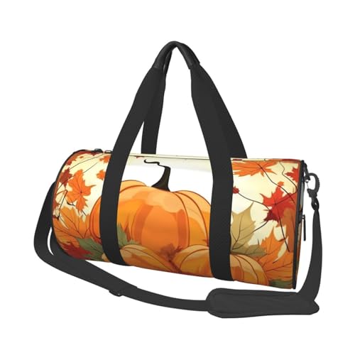 Herbst Kürbis Ahornblätter Reisetasche für Damen Herren Turnbeutel Große Duffle Bag Weekender Übernachtungstasche mit Schultergurt, Schwarz, Einheitsgröße, Schwarz , Einheitsgröße von LZQPOEAS