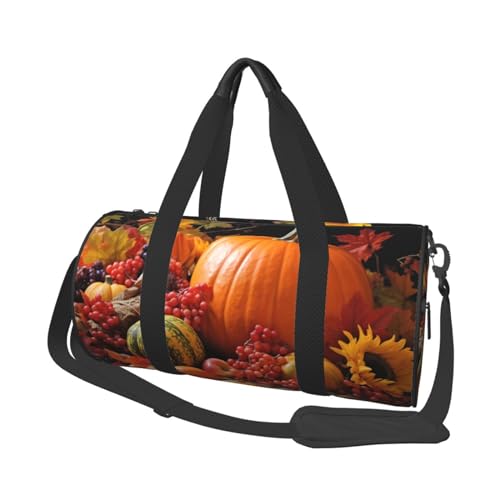 Herbstblätter Happy Thanksgiving Day Kürbis Reisetasche für Damen Herren Turnbeutel Große Duffle Bag Weekender Übernachtungstasche mit Schultergurt, Schwarz, Einheitsgröße, Schwarz , Einheitsgröße von LZQPOEAS