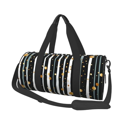 Ink and Gold Dot Stripes Reisetasche für Damen Herren Turnbeutel Große Duffle Bag Weekender Übernachtungstasche mit Schultergurt, Schwarz, Einheitsgröße, Schwarz , Einheitsgröße von LZQPOEAS