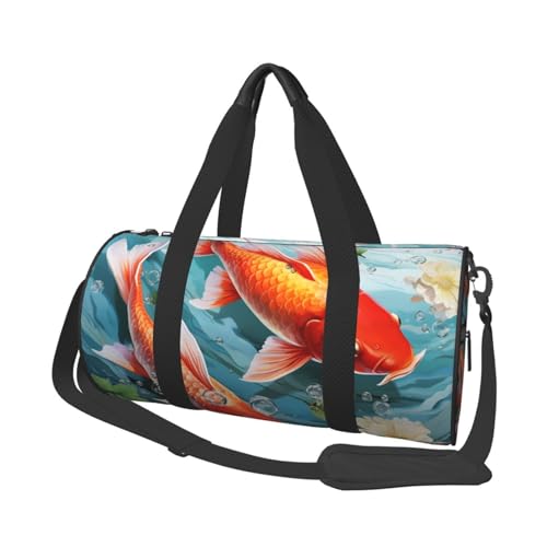 Japanische Reisetasche mit rotem Karpfenfisch, für Damen und Herren, Turnbeutel, große Reisetasche, Wochenendtasche, Übernachtungstasche mit Schultergurt, Schwarz, Einheitsgröße, Schwarz , von LZQPOEAS