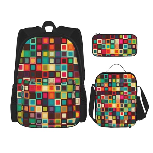 LZQPOEAS 3-teiliges Rucksack-Set mit bunten Quadraten, Laptop-Rucksack, Lunch-Tasche, Federmäppchen für Damen und Herren, Reisetasche, Schwarz, Einheitsgröße, Reiserucksäcke, Schwarz , Einheitsgröße, LZQPOEAS 3-teiliges Rucksack-Set mit bunten Quadraten, Laptop-Rucksack, Lunch-Tasche, Federmäppchen für Damen und Herren, Reisetasche, Schwarz, Einheitsgröße, Reiserucksäcke, Schwarz , Einheitsgröße, von LZQPOEAS