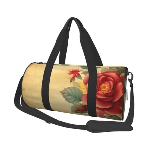 LZQPOEAS Reisetasche aus Vintage-Papier mit Blumen, für Damen und Herren, große Reisetasche, Wochenendtasche, Übernachtungstasche mit Schultergurt, Schwarz, Einheitsgröße, Schwarz , Einheitsgröße von LZQPOEAS