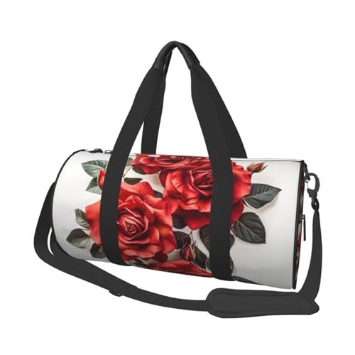 LZQPOEAS Rote Rose Blume Cluster Reisetasche für Damen Herren Turnbeutel Große Duffle Bag Weekender Übernachtungstasche mit Schultergurt, Schwarz, Einheitsgröße, Schwarz , Einheitsgröße von LZQPOEAS