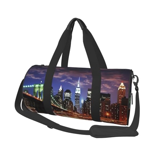 New York Night Reisetasche für Damen Herren Turnbeutel Groß Duffle Bag Weekender Übernachtungstasche mit Schultergurt, Schwarz, One Size, Schwarz , Einheitsgröße von LZQPOEAS