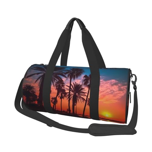 Palm Tree Sunset Reisetasche für Damen und Herren, Turnbeutel, große Reisetasche, Weekender, Übernachtungstasche mit Schultergurt, Schwarz, Einheitsgröße, Schwarz , Einheitsgröße von LZQPOEAS
