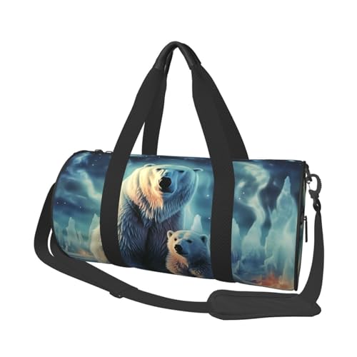 Polar Bears Northern Lights Reisetasche für Damen Herren Turnbeutel Große Duffle Bag Weekender Übernachtungstasche mit Schultergurt, Schwarz, Einheitsgröße, Schwarz , Einheitsgröße von LZQPOEAS