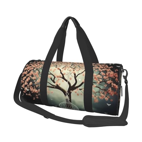 Reisetasche mit Baum mit Vogelkäfig für Damen und Herren, Turnbeutel, große Reisetasche, Wochenendtasche, Übernachtungstasche mit Schultergurt, Schwarz, Einheitsgröße, Schwarz , Einheitsgröße von LZQPOEAS