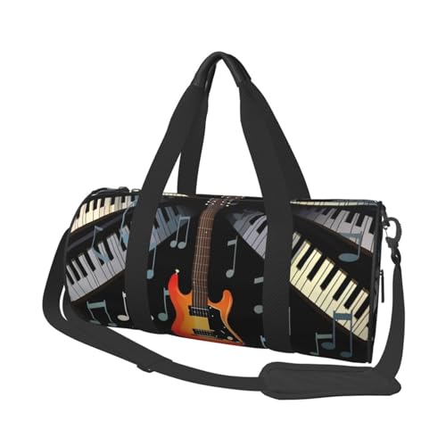 Reisetasche mit Gitarren-Klavier-Muster, für Damen und Herren, Turnbeutel, große Reisetasche, Wochenendtasche, Übernachtungstasche mit Schultergurt, Schwarz, Einheitsgröße, Schwarz , Einheitsgröße von LZQPOEAS