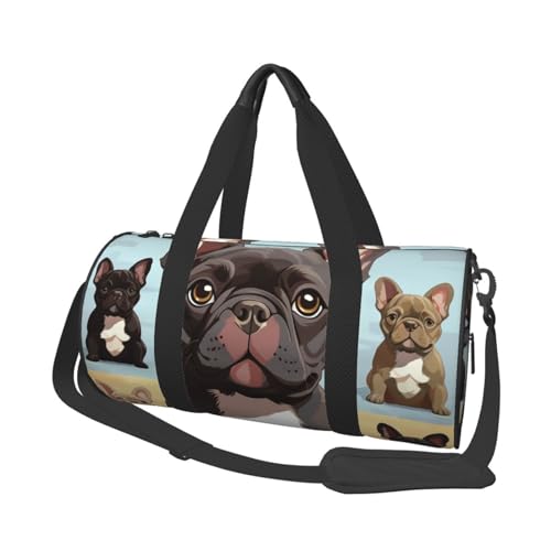 Reisetasche mit französischer Bulldogge, niedlich, für Damen und Herren, Turnbeutel, große Reisetasche, Wochenendtasche, Übernachtungstasche mit Schultergurt, Schwarz, Einheitsgröße, Schwarz , von LZQPOEAS