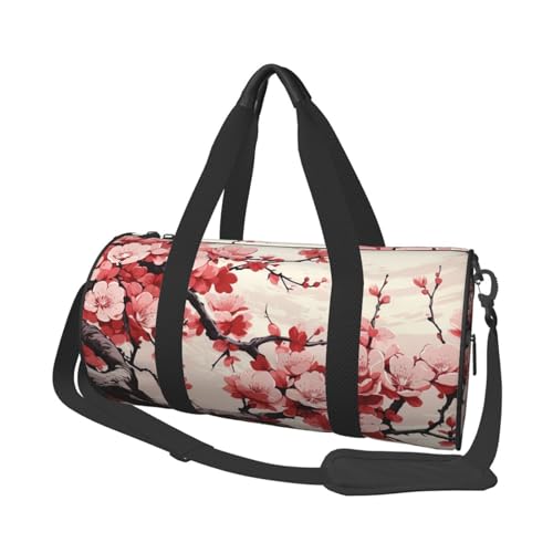 Reisetasche mit japanischem Blumenmuster, Kirschblüte, für Damen und Herren, Turnbeutel, große Reisetasche, Wochenendtasche, Übernachtungstasche mit Schultergurt, Schwarz, Einheitsgröße, Schwarz , von LZQPOEAS