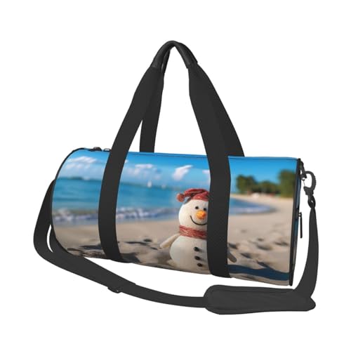 Sand, Schneemann am Strand, Reisetasche für Damen und Herren, Turnbeutel, große Reisetasche, Wochenendtasche, Übernachtungstasche mit Schultergurt, Schwarz, Einheitsgröße, Schwarz , Einheitsgröße von LZQPOEAS