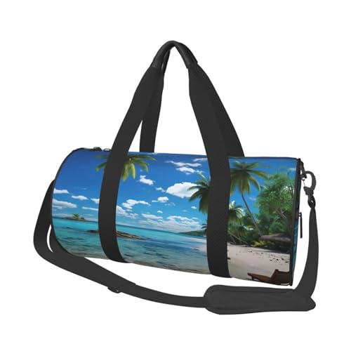 Strandpalme Reisetasche für Damen und Herren, Turnbeutel, große Reisetasche, Wochenendtasche, Übernachtungstasche mit Schultergurt, Schwarz, Einheitsgröße, Schwarz , Einheitsgröße von LZQPOEAS