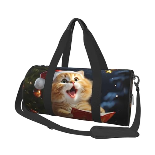 Süße Katze singt Weihnachtslieder Reisetasche für Damen und Herren, Turnbeutel, große Reisetasche, Wochenendtasche, Übernachtungstasche mit Schultergurt, Schwarz, Einheitsgröße, Schwarz , von LZQPOEAS