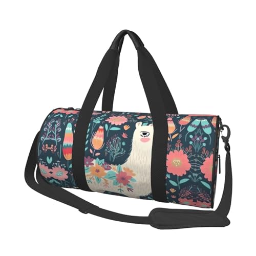 Süße Reisetasche mit Lama-Blumenmuster, für Damen und Herren, Turnbeutel, große Reisetasche, Wochenendtasche, Übernachtungstasche mit Schultergurt, Schwarz, Einheitsgröße, Schwarz , Einheitsgröße von LZQPOEAS