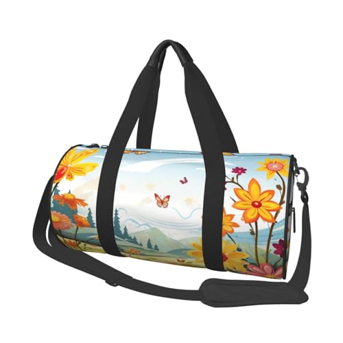 Sun Butterflies Libelle Blumen Kinderzimmer Reisetasche für Damen Herren Turnbeutel Große Duffle Bag Weekender Übernachtungstasche mit Schultergurt, Schwarz, Einheitsgröße, Schwarz , Einheitsgröße von LZQPOEAS