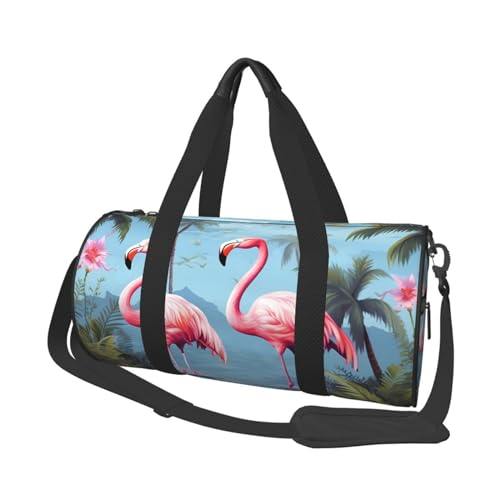Tropische Flamingos Reisetasche für Damen und Herren, Turnbeutel, große Reisetasche, Wochenendtasche, Übernachtungstasche mit Schultergurt, Schwarz, Einheitsgröße, Schwarz , Einheitsgröße von LZQPOEAS