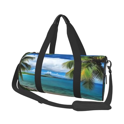 Tropische Palme Hawaii Strand Reisetasche für Damen Herren Turnbeutel Große Seesack Weekender Übernachtungstasche mit Schultergurt, Schwarz, Einheitsgröße, Schwarz , Einheitsgröße von LZQPOEAS