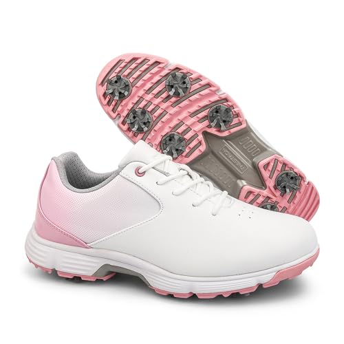 LZQpearl Damen Golfschuhe, Leichte Golf-Sneaker Mit Spikes Für Damen, wasserdichte Outdoor-Golfschuhe Für Mädchen, rutschfeste Damen-Golfschuhe Für Das Training, Größen 36-43 (40,Pink) von LZQpearl