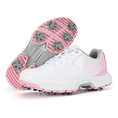 LZQpearl Damen Golfschuhe, Superstabile Golfstiefel Mit Spikes, Klassische Damen Atmungsaktive Leichte Laufschuhe, Professionelle wasserdichte Golf Sport Sneaker Zum Schnüren (37,White) von LZQpearl