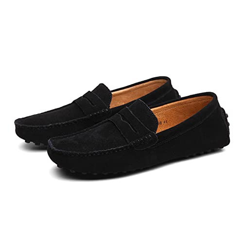 Penny Loafer Für Herren, Flache Schuhe Aus Wildleder, Modische Herrenschuhe, Slip on Boat Deck, Lässige Mokassin-Hausschuhe Für Unisex-Erwachsene Und Jugendliche (Black,44) von LZQpearl